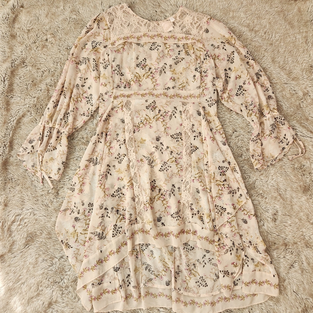 Lauren Conrad Half Sleeve Floral‎ High Low Hem Knee Length Dress Women's Size XL